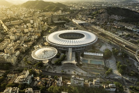 Rio de Janeiro, Brazil : Aerial view of Maracana Stadium from high angle with city panoramaのeditorial素材