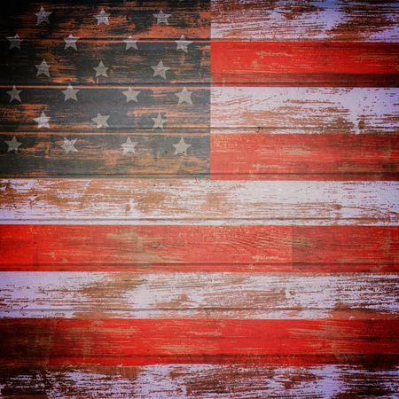 American flag on wooden boardの写真素材