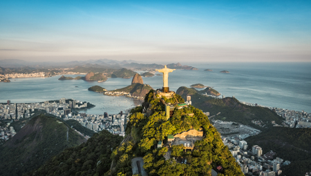 Aerial view of Christ and Botafogo Bay from high angle.のeditorial素材
