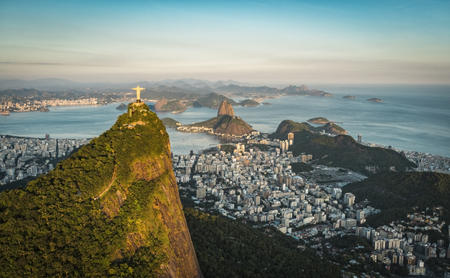 Aerial view of Christ and Botafogo Bay from high angle.のeditorial素材