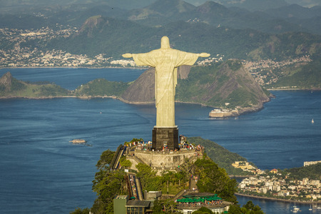 Aerial view of Christ and Botafogo Bay from high angle.のeditorial素材