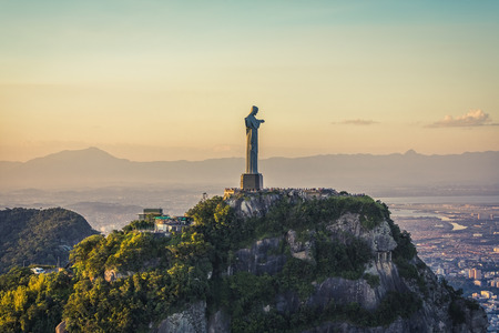 Aerial view of Christ The Redeemer Statue with people visiting Corcovado Hill.のeditorial素材