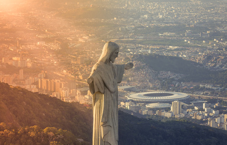 Aerial view of Christ The Reedemer Statue looking at Maracana Stadiumのeditorial素材