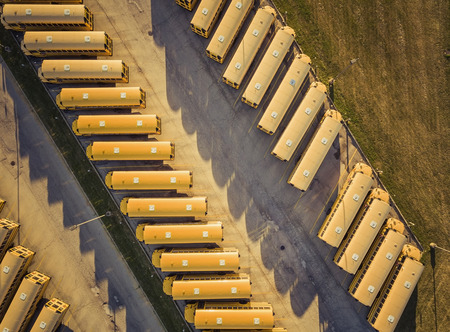 Yellow School Busses aerial top viewの写真素材