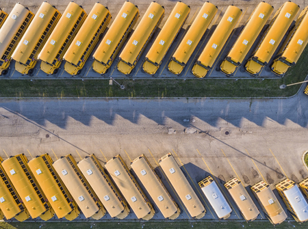 Yellow School Busses aerial top viewの写真素材