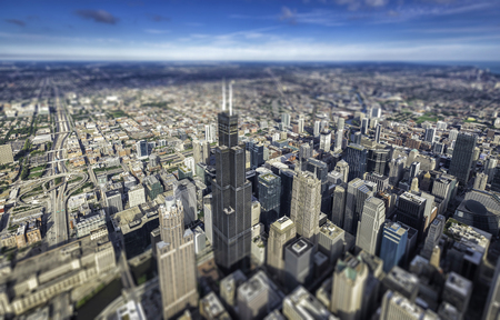 Chicago downtown skyscrapers overhead view. Tilt shift effectの写真素材
