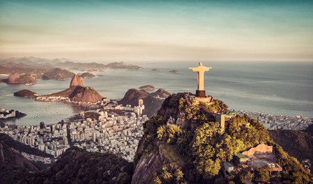 Aerial panorama of Botafogo Bay and Sugar Loaf Mountain, Rio De Janeiro, Brazilのeditorial素材