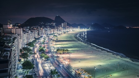 Copacabana Beach at night aerial view, Rio de Janeiroの写真素材