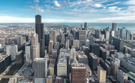 Chicago Downtown Skyline aerial view with skyscrapersの写真素材