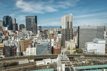 Tokyo skyscrapers in Shinjuku modern district, Japan. City train station visibleの写真素材
