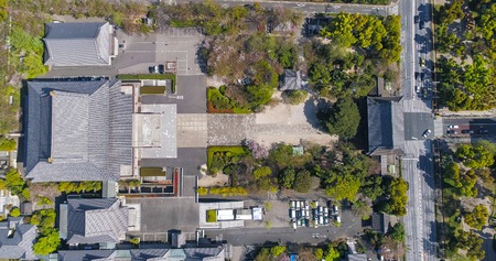 Tokyo Buddhist Temple aerial top view, Japanの写真素材