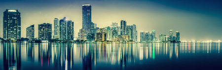 Miami downtown panorama at night, Floridaの写真素材
