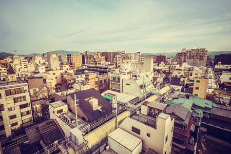Kyoto aerial skyline view, Japan. Morning lightのeditorial素材