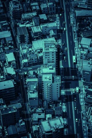 Aerial view of Tokyo streets, city urban development, Japan. Made up colorsの写真素材