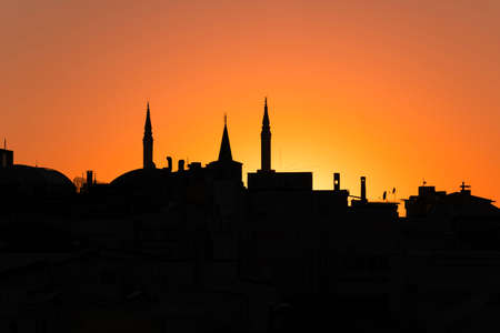 Istanbul skyline silhouette with sunset sky, Turkeyの写真素材
