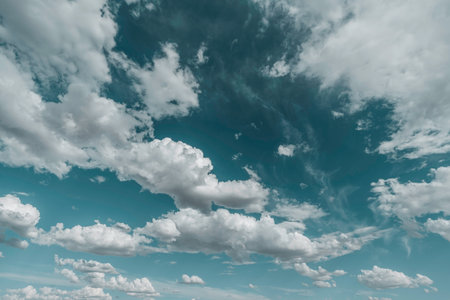 White clouds on blue sky, summer backgroundの写真素材