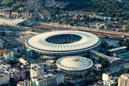 RIO DE JANEIRO, BRAZIL - FEBRUARY 2016: Aerial photo of Maracana Stadium with panorama of Rio De Janeiroのeditorial素材