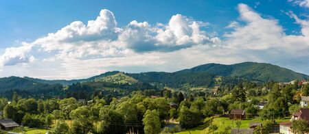 Panoramic View of  Carpathian Mountains  in Summer Sunny Day. Bukovel, Ukraineの写真素材