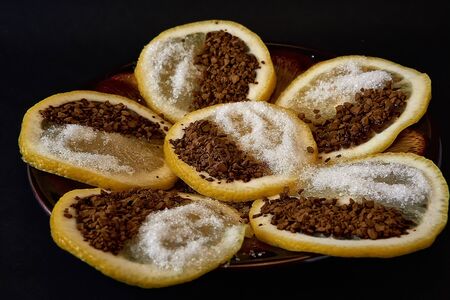 A light snack to alcohol from lemon, sugar and coffee.の写真素材