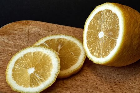 Sliced lemon on a dark backgroundの写真素材
