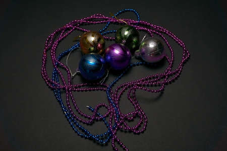 Christmas balls on a dark background, new year, christmas toys, holiday, christmas