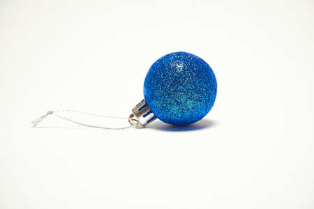 Blue Christmas ball on a white background, New Year, Christmas toys, holiday, Christmas