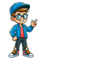 Animated character in modern, youthful clothes in bright colors on a white background. Located on...