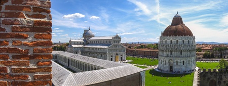 Panoramic view of Piazza dei Miracoli Pisa  photo taken from the wall of the city in Piazza dei Miracoli Pisaの写真素材
