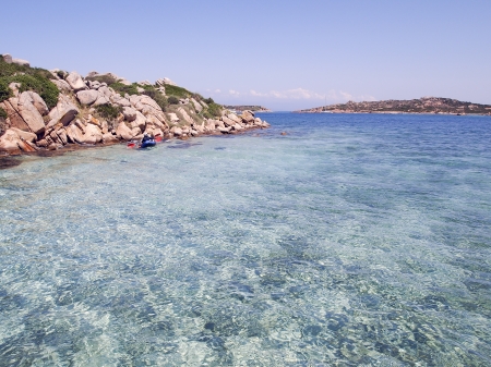 View of the coast in Emerald Coast Sardinia Italyの写真素材