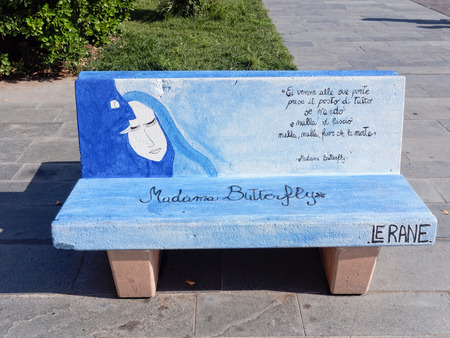 VIAREGGIO, ITALY - July 23:   Paintings on benches during the summer events held in Viareggio  July 23, 2013のeditorial素材