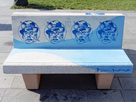 VIAREGGIO, ITALY - July 23:   Paintings on benches during the summer events held in Viareggio  July 23, 2013のeditorial素材