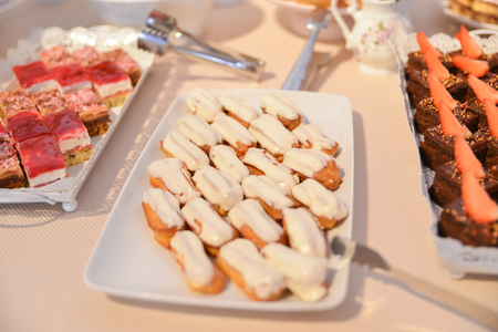 Restaurant sweets arrangements for wedding reception or similar eventsの写真素材
