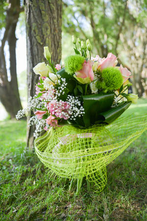 Wedding accessories. Bride flower bouquet isolatedの写真素材
