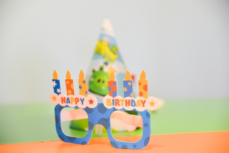 Happy birthday child accessory. Blue glassesの写真素材