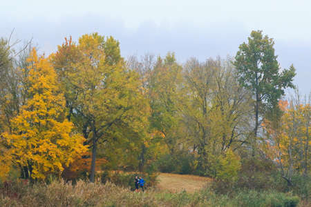 Regensburg, Germany- October 28, 2021:  people running on a rural road at sunset along Danubre river in Regensburg,Germany, europe.のeditorial素材