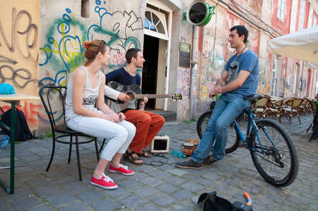 TIMISOARA, ROMANIA - April 27, 2013: People participating at the free market exchange event hold in the city centerのeditorial素材