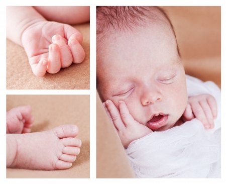 cute newborn baby boy sleeping (collage)の写真素材