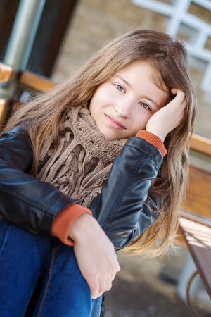 portrait of a girl 13 years outdoorsの写真素材