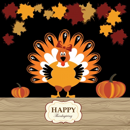 Beautiful turkey with pumpkin and red mapleのイラスト素材