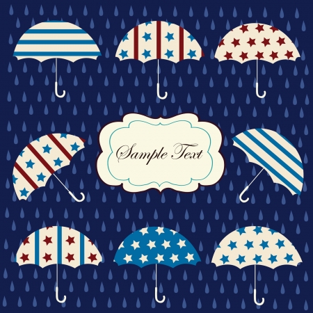 Background with american umbrellas and blue rain drops のイラスト素材