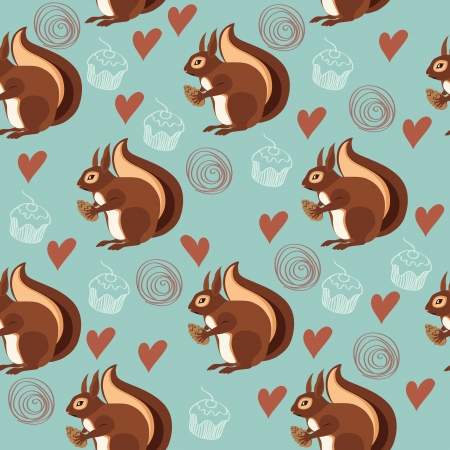 Seamless pattern with squirrels and nutsのイラスト素材
