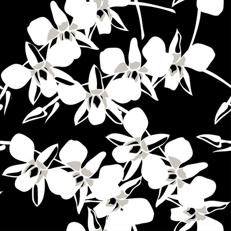 Seamless wallpaper pattern with orchid on black background,  illustration.のイラスト素材
