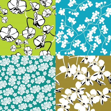 Floral set, seamless patterns, hand-drawing  Vector illustration のイラスト素材