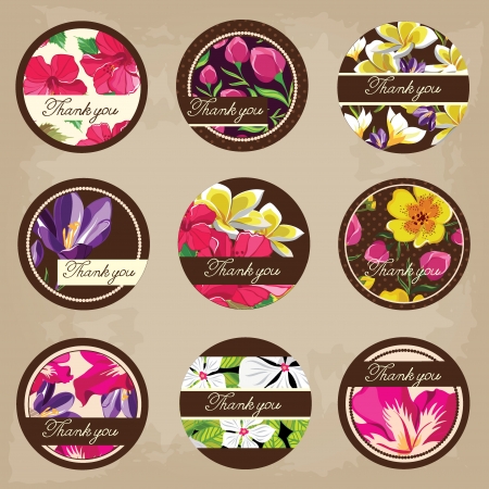 Cute tags set, flowers ornamentsのイラスト素材