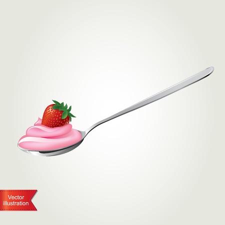 Yogurt with strawberry, isolated illustration のイラスト素材