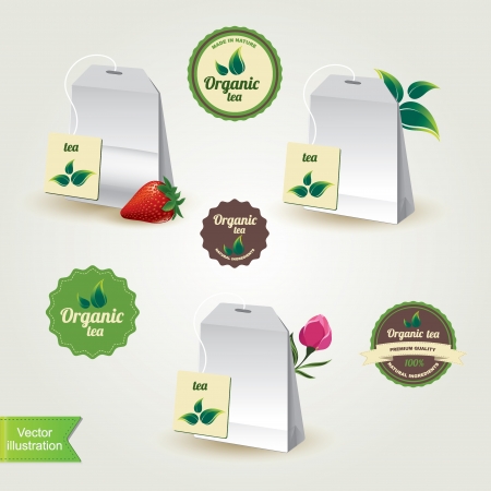 Teabags with labels,isolated Vector illustrationのイラスト素材