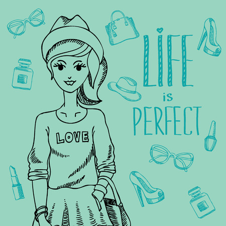 Hipster girl  Fashion geek character  Vector illustration のイラスト素材