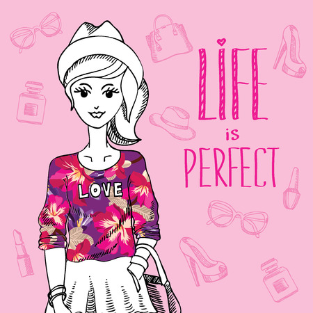 Hipster girl  Fashion geek character  Vector illustration のイラスト素材