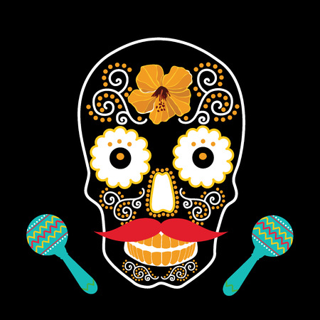 Skull with ornament illustration.のイラスト素材