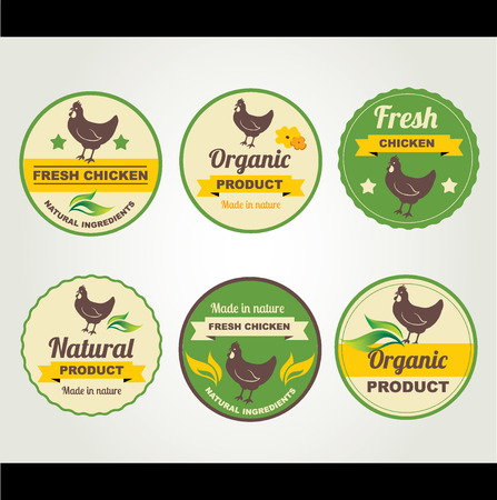 Badges chicken organic product, design template.Vector illustration.のイラスト素材